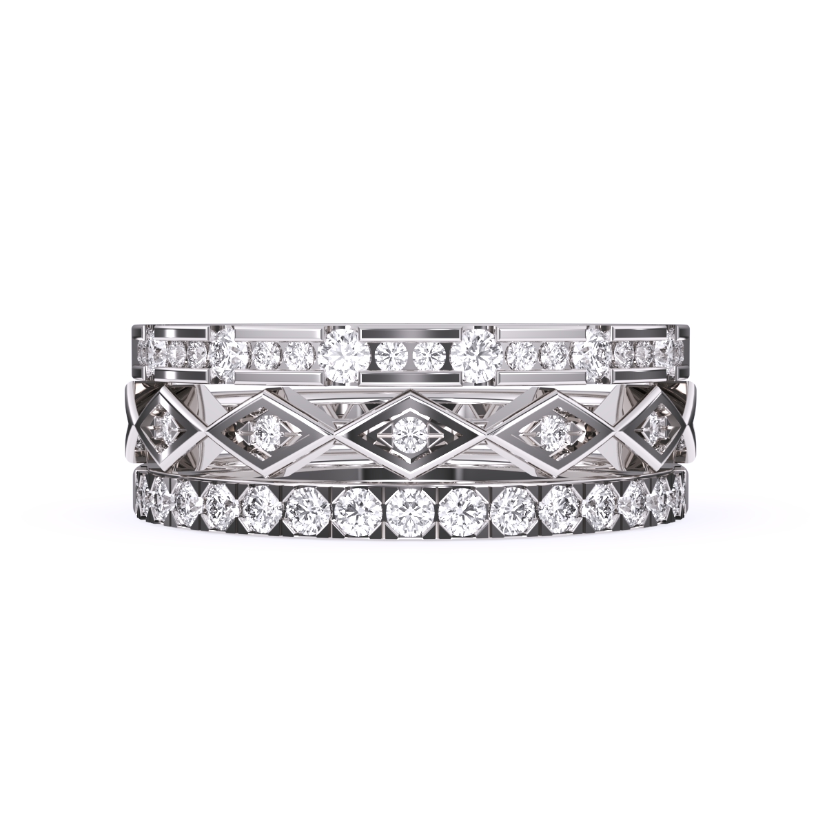 Impressive Three Row Diamond Wedding Band